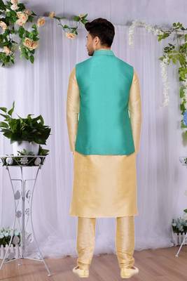Pista Jacket Art Silk Kurta Pajama 4