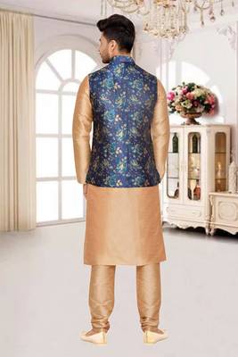 Grey Jacket Brocket Kurta Pajama 4