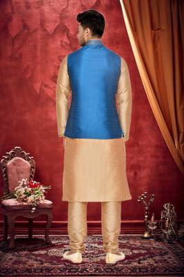 Rama Green Jacket Art Silk Kurta Pajama 4