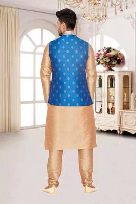 Rama Green Jacket Brocket Kurta Pajama 4