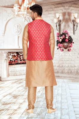 Red Jacket Brocket Kurta Pajama 4