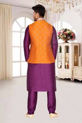 Mustard Jacket Brocket Kurta Pajama 4