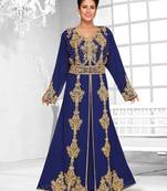 Navy Blue Zari & Stone Work Stitched Satan Kaftan Wedding Dress