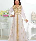White Zari & Stone Work Stitched Satan Kaftan Wedding Dress