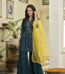 Green embroidered sequinned kurti with sharara and dupatta