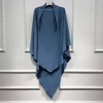 Khimar : Single Layer Triangular Diamond Instant Khimar-Hijab-Jilbab in Single Layer Blue Color | Tie Back 1
