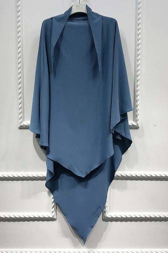 Khimar : Single Layer Triangular Diamond Instant Khimar-Hijab-Jilbab in Single Layer Blue Color | Tie Back