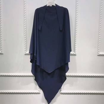 Khimar : Single Layer Triangular Diamond Instant Khimar-Hijab-Jilbab in Single Layer Light Navy Blue Color | Tie Back 1
