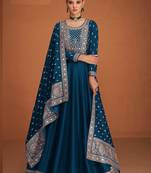 Royal blue silk blend anarkali semi stitched gowns