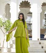Lime green ethnic motifs embroidered  kurta with palazzo and dupatta