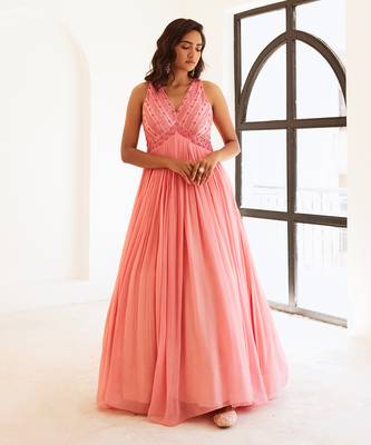 Peachish pink anarkali with dupatta 1