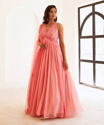 Peachish pink anarkali with dupatta 2