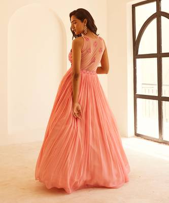 Peachish pink anarkali with dupatta 3
