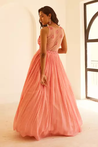 Peachish pink anarkali with dupatta