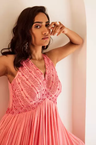 Peachish pink anarkali with dupatta