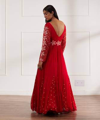 Red anarkali with belt and dupatta 3