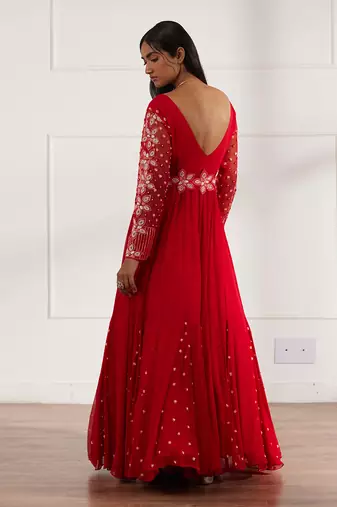 Red anarkali with belt and dupatta