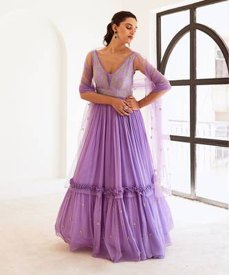Lavender layered anarkali with dupatta 1