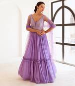 Lavender layered anarkali with dupatta