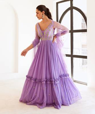 Lavender layered anarkali with dupatta 2