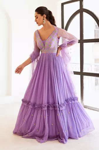 Lavender layered anarkali with dupatta