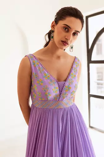 Lavender layered anarkali with dupatta