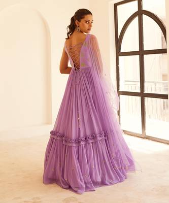 Lavender layered anarkali with dupatta 4