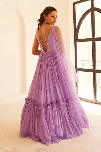 Lavender layered anarkali with dupatta