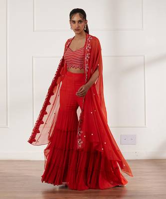 Rust croptop and gharara set with cape 3