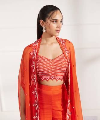 Rust croptop and gharara set with cape 4