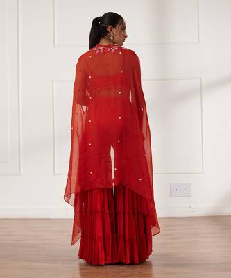 Rust croptop and gharara set with cape 5