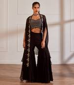 Black croptop and gharara set with cape