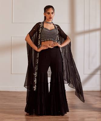 Black croptop and gharara set with cape 2