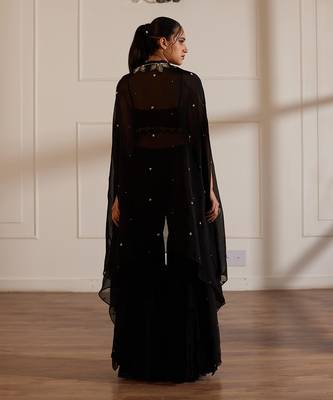 Black croptop and gharara set with cape 4