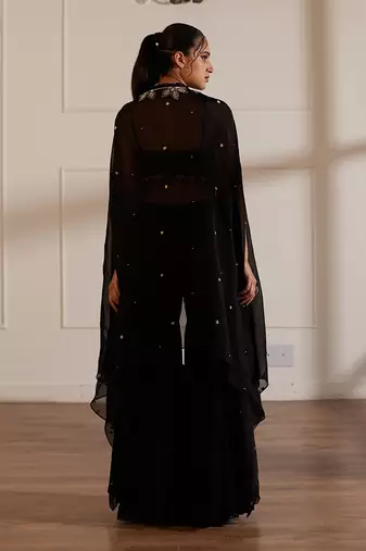 Black croptop and gharara set with cape