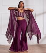 Wine croptop and sharara with cape