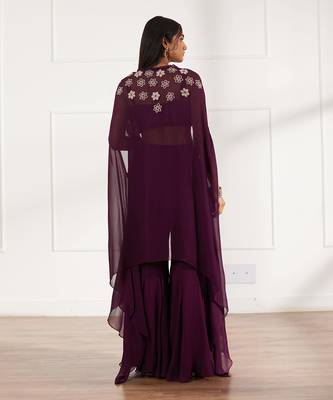 Wine croptop and sharara with cape 3