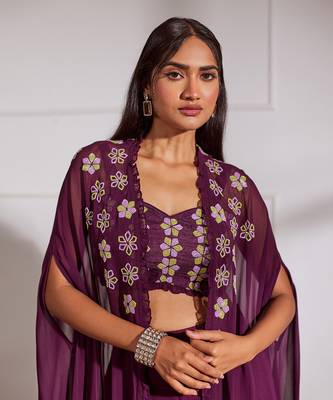Wine croptop and sharara with cape 4