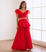 Red peplum and sharara with belt