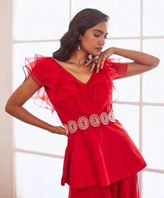 Red peplum and sharara with belt 2