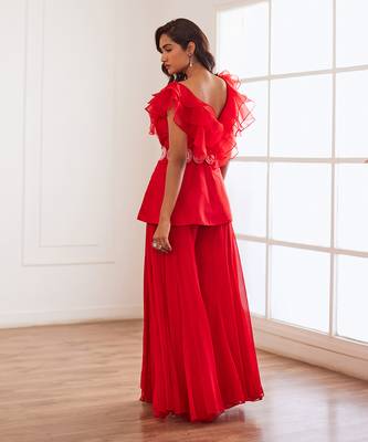 Red peplum and sharara with belt 3