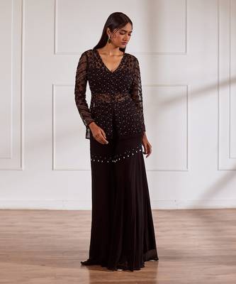 Black net peplum with bustier and gharara 1