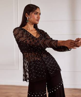 Black net peplum with bustier and gharara 2