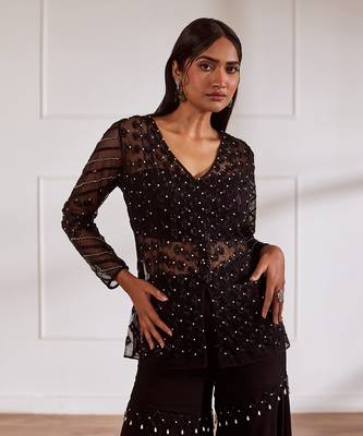 Black net peplum with bustier and gharara 3