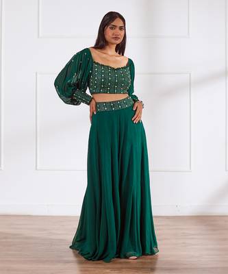 Bottle green croptop and sharara set 1