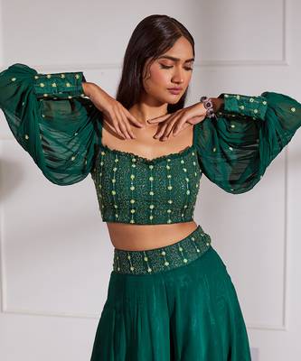 Bottle green croptop and sharara set 3