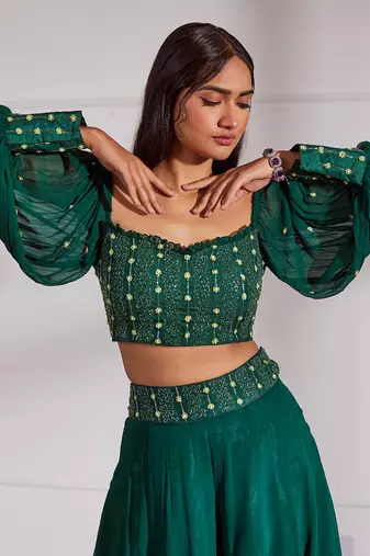 Bottle green croptop and sharara set