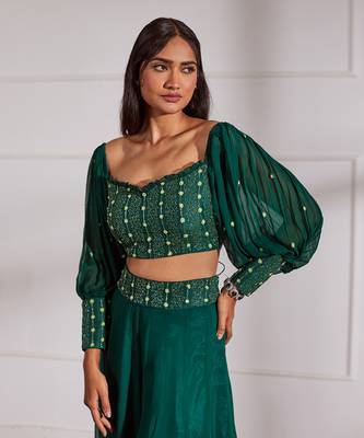 Bottle green croptop and sharara set 4