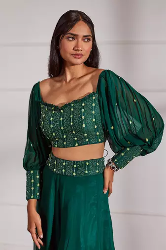 Bottle green croptop and sharara set