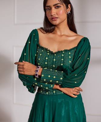 Bottle green croptop and sharara set 5
